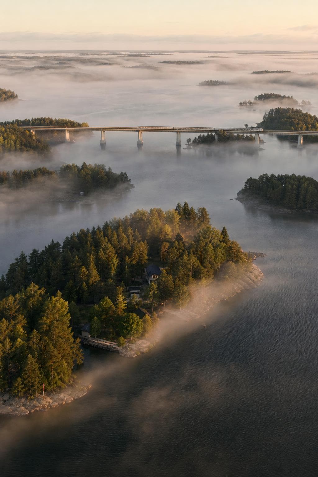 Train in a Finnish coastal landscape